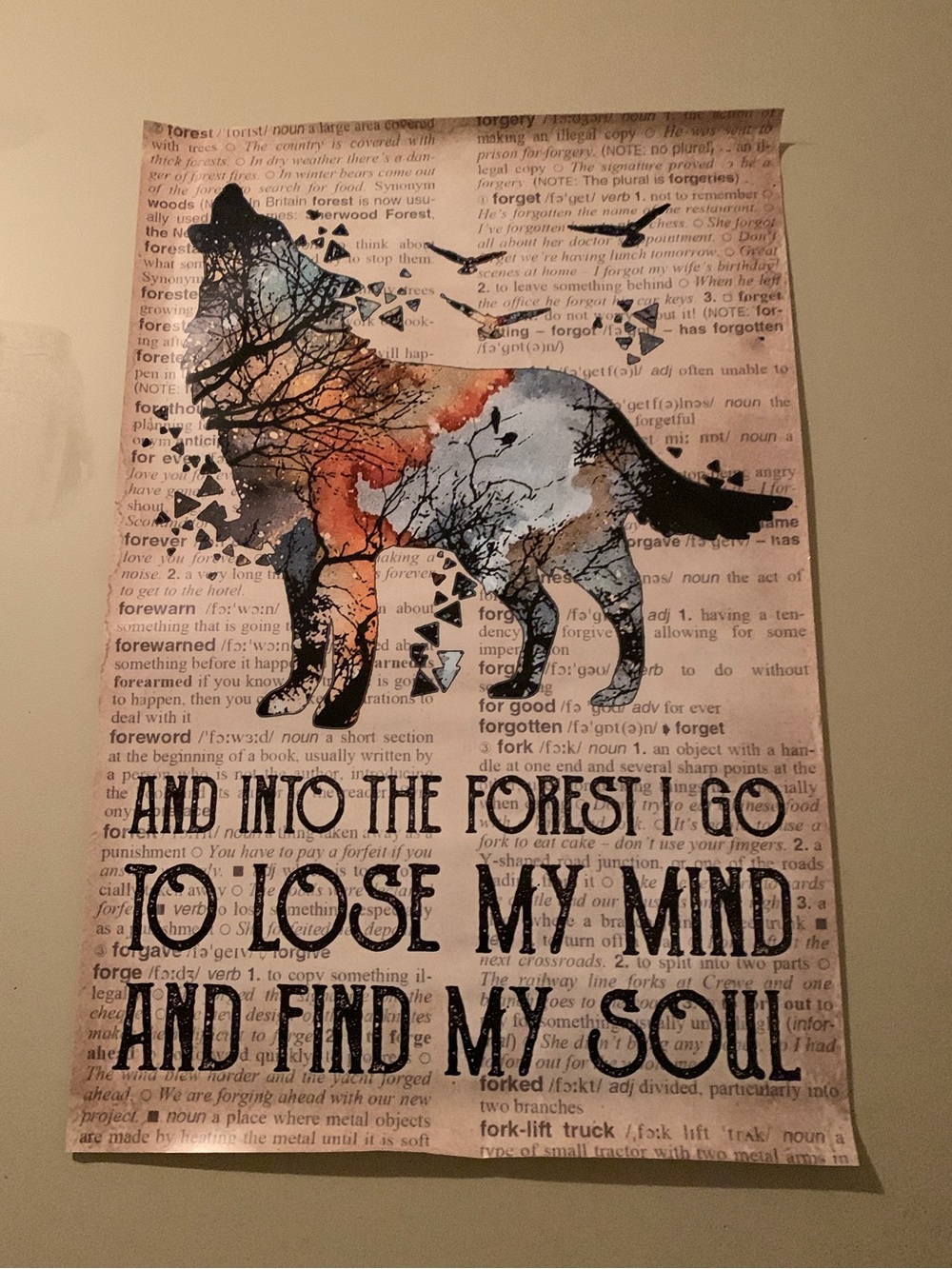 Into the Forest I Go Lose My Ming Find My Soul Hippy Wolf Poster